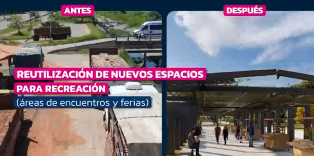 Render de antes y después de áreas de ferias